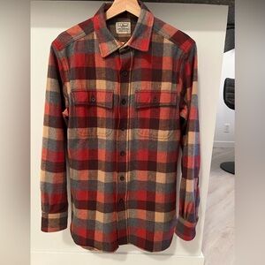 L.L. Bean Red and Brown Plaid Casual Button Down Shirt